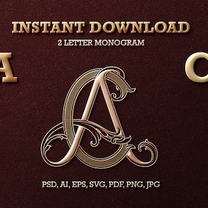 2 Letter Monogram with Letters AC | Digital Download - Wedding Monogram SVG, Personal Logo, Wedding Logo for Wedding Invitations