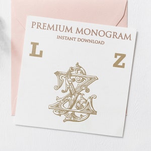 LZ ZL Wedding Duogram, Wedding Monogram | Wedding Logo | Invitation Logo | Stationery Letterhead | Home Decor | Family Initials | Crest