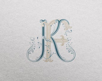 Floral Wedding Monogram (KF): Elegant Invitation Logo (Digital Download)