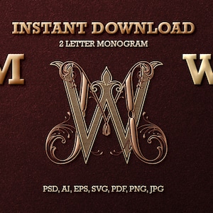 2 Letter Monogram with Letters MW | Digital Download - Wedding Monogram SVG, Personal Logo, Wedding Logo for Wedding Invitations