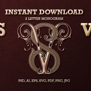 Two Letter Monogram with Letters VS | Digital Download - Wedding Monogram SVG, Personal Logo, Wedding Logo for Wedding Invitation