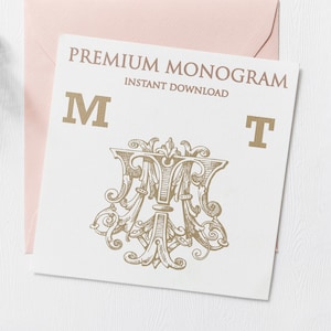 MT TM V.2 Wedding Duogram, Wedding Monogram | Wedding Logo | Invitation Logo | Stationery Letterhead | Home Decor | Family Initials | Crest