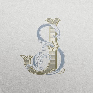 Wedding Monogram or Personal Logo with Initials SJ | Color editable vector design for wedding invitations, personalized gifts, and decor