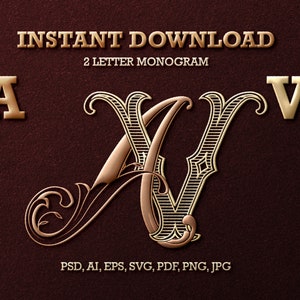 2 Letter Monogram with Letters AV | Digital Download - Wedding Monogram SVG, Personal Logo, Wedding Logo for Wedding Invitations