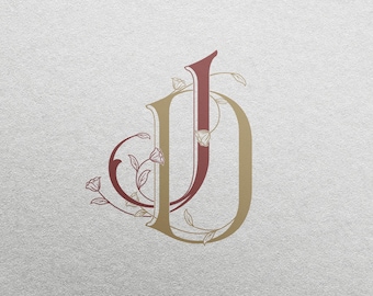 Floral Wedding Monogram (JD) - Elegant Initial Logo (Digital Download)