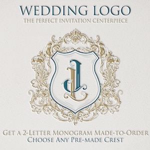 Wedding Logo | Includes a made-to-order 2-letter monogram combined with any pre-made crest, wreath, or frame in our shop