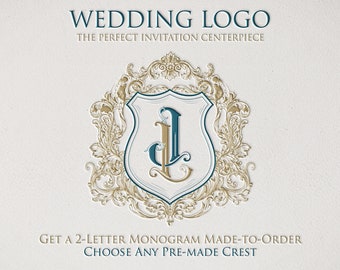 Wedding Logo | Includes a made-to-order 2-letter monogram combined with any pre-made crest, wreath, or frame in our shop