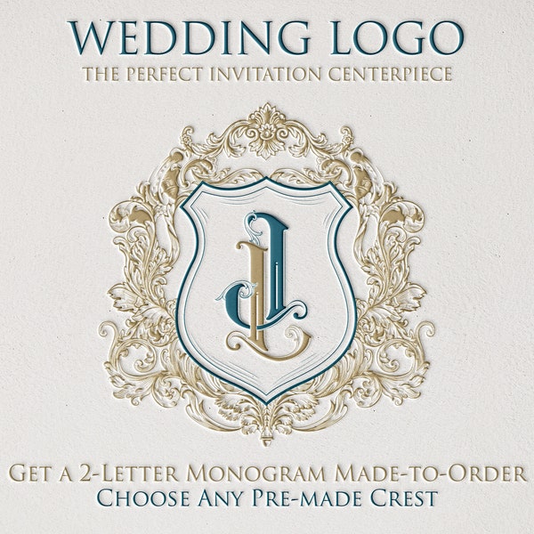 Wedding Logo | Includes a made-to-order 2-letter monogram combined with any pre-made crest, wreath, or frame in our shop