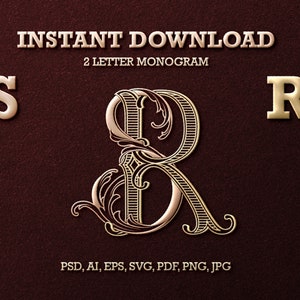2 Letter Monogram with Letters SR | Digital Download - Wedding Monogram SVG, Personal Logo, Wedding Logo for Wedding Invitations