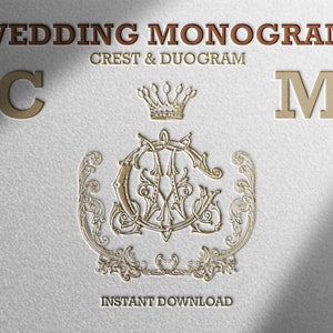 Letters CM MC, Digital Download of Wedding Crest with Duogram | Wedding Logo | Includes: Vector and SVG Cut Files