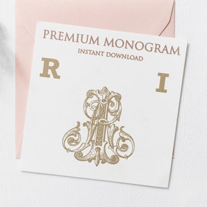 RI IR Wedding Duogram, Wedding Monogram | Wedding Logo | Invitation Logo | Stationery Letterhead | Home Decor | Family Initials | Crest
