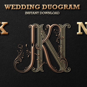 2 Letter Monogram with Letters KN | Digital Download - Wedding Monogram SVG, Personal Logo, Wedding Logo for Wedding Invitations