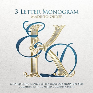 Monograma de boda de 3 letras / Creado con fuentes cursivas y una letra grande de nuestros conjuntos de letras exclusivos: Foundations, Pinnacle o Hudson