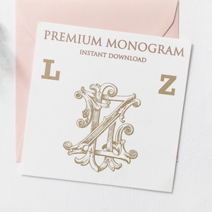 LZ ZL V.2 Wedding Duogram, Wedding Monogram | Wedding Logo | Invitation Logo | Stationery Letterhead | Home Decor | Family Initials | Crest