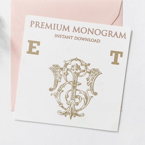 ET, TE V.2 Wedding Duogram, Wedding Monogram | Wedding Logo | Invitation Logo | Stationery Letterhead | Home Decor | Family Initials | Crest