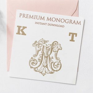 KT TK V.2 Wedding Duogram, Wedding Monogram | Wedding Logo | Invitation Logo | Stationery Letterhead | Home Decor | Family Initials | Crest