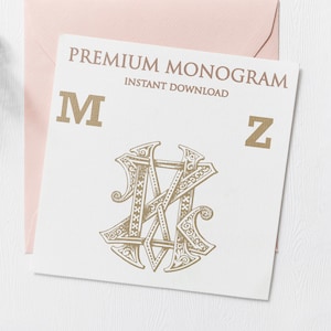 MZ ZM V.2 Wedding Duogram, Wedding Monogram | Wedding Logo | Invitation Logo | Stationery Letterhead | Home Decor | Family Initials | Crest