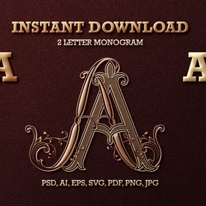 2 Letter Monogram with Letters AA | Digital Download - Wedding Monogram SVG, Personal Logo, Wedding Logo for Wedding Invitations