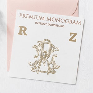 RZ ZR V.2 Wedding Duogram, Wedding Monogram | Wedding Logo | Invitation Logo | Stationery Letterhead | Home Decor | Family Initials | Crest