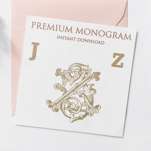 JZ ZJ Wedding Duogram, Wedding Monogram | Wedding Logo | Invitation Logo | Stationery Letterhead | Home Decor | Family Initials | Crest