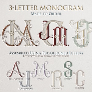 Monograma de casamento de 3 letras | Montado sob encomenda por letras pré-concebidas entrelaçadas, gráfico vetorial SVG editável em cores para download digital