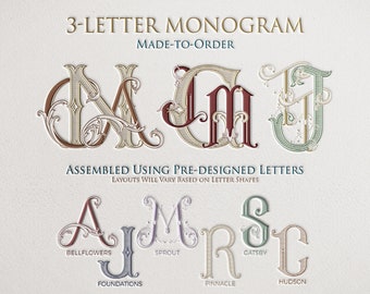 3-Letter Wedding Monogram | Assembled-to-Order by Intertwining Predesigned Letters, Digital Downloadable Color Editable SVG Vector Graphic