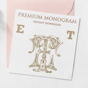 ET, TE Wedding Duogram, Wedding Monogram | Wedding Logo | Invitation Logo | Stationery Letterhead | Home Decor | Family Initials | Crest