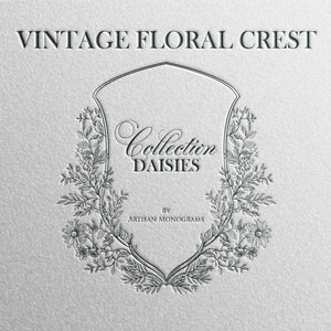 Vintage Floral Crest | Digital Download Only - Floral Wedding Crest, Daisy Collection - VFC0001