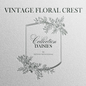 Escudo floral vintage 0003 / Descarga digital únicamente - Escudo floral de boda, Colección Daisy