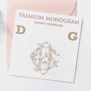 DG GD Wedding Duogram, Wedding Monogram | Wedding Logo | Invitation Logo | Stationery Letterhead | Home Decor | Family Initials | Crest