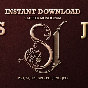 Two Letter Monogram with Letters SJ | Digital Download - Wedding Monogram SVG, Personal Logo, Wedding Logo for Wedding Invitations