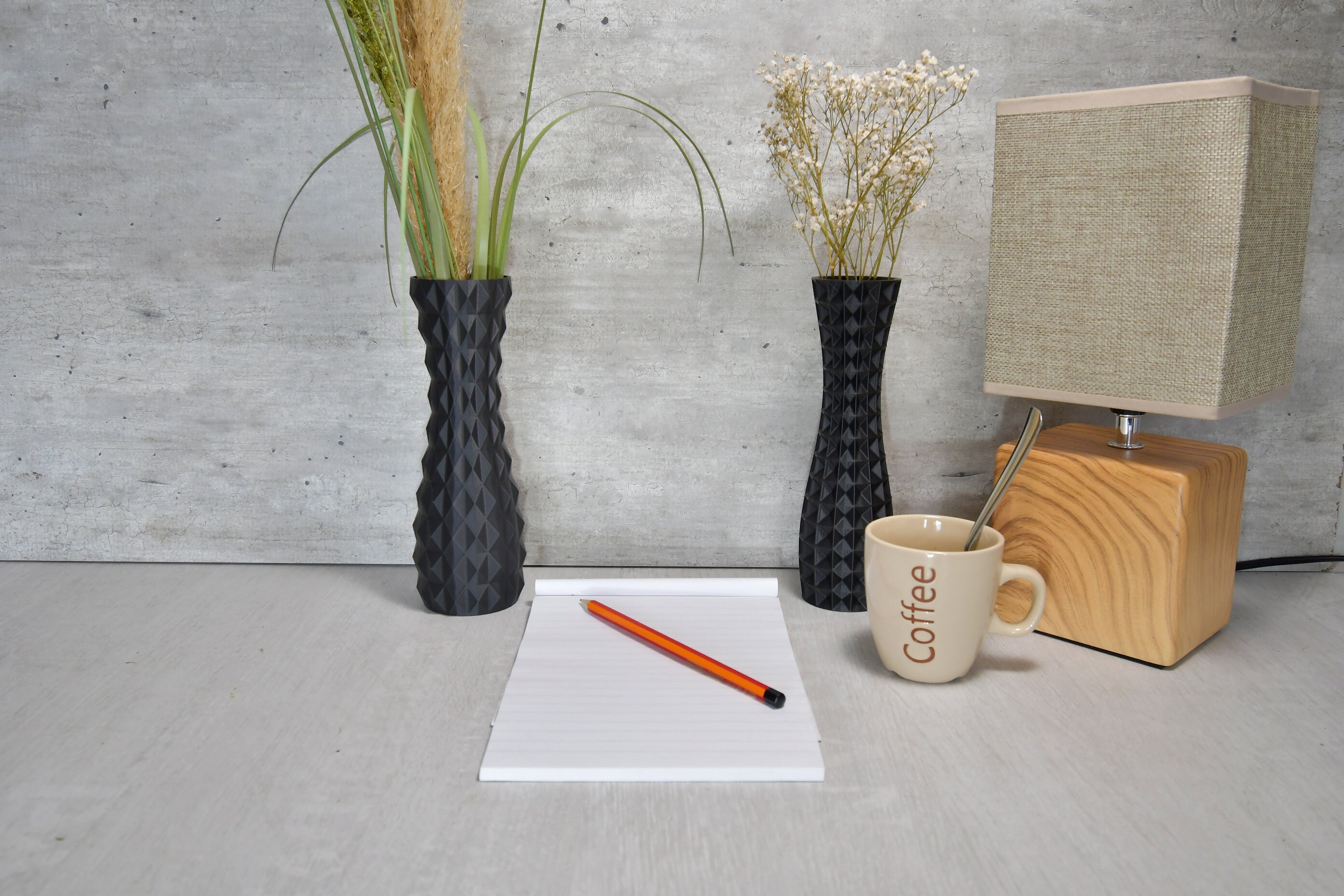 Set de 2 Vases Noir Mat - Fleurs Séchées Décoration Intérieure