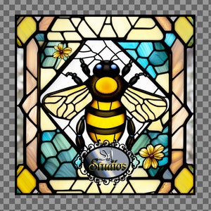 Versie 3 Afdrukbare afbeelding van gebrandschilderd glas. Hommel, honingraat, bijenkorf, sublimatie, vierkant, png, jpg, downloaden Syi SYIstudios SYIdesigns