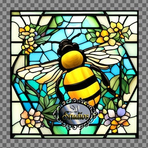 Verbazingwekkende afdrukbare afbeelding van gebrandschilderd glas. Hommel, honingraat, bijenkorf, sublimatie, vierkant, png, jpg, downloaden Syi SYIstudios SYIdesigns