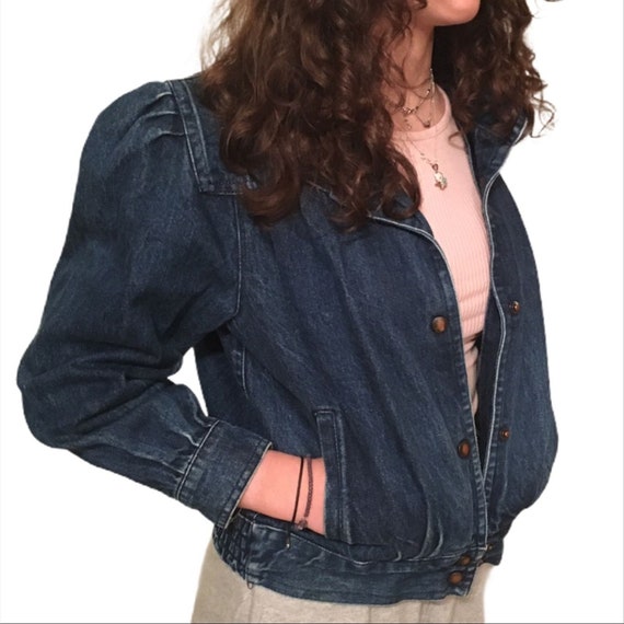 Vintage 80s Puff Puffy Sleeve Jean Boho Denim Jack