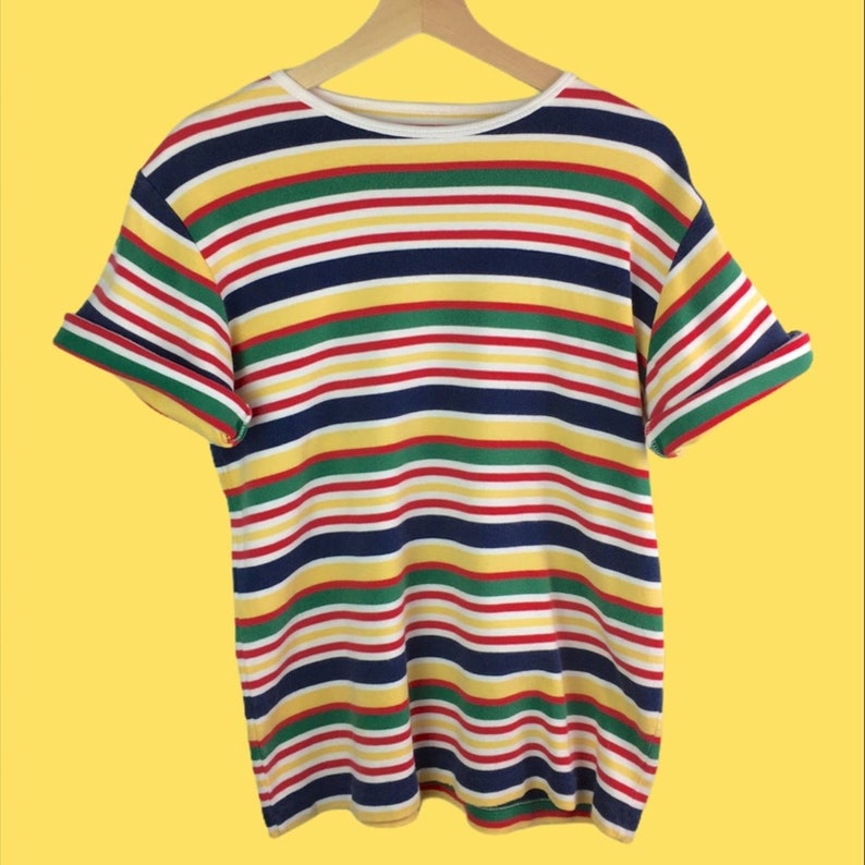 Vintage 90s Hip Hop Striped T Shirt Single Stitch Large