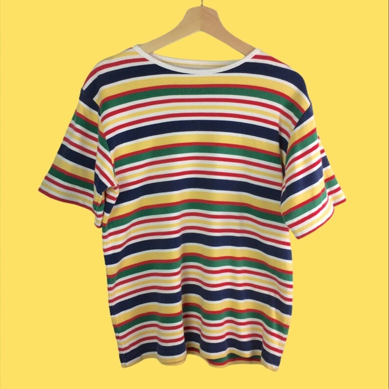 Vintage 90s Hip Hop Striped T Shirt Single Stitch Large