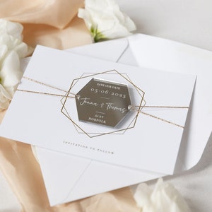 Save-the-Date Karte mit graviertem Spiegelmagnet White mit Goldfolie, Magnet, Spiegelmagnet, Hochzeit, STD