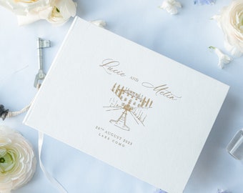 White Velvet Personalized Guest Book for Wedding with Gold Foil Details