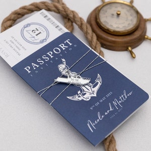 Invito a nozze con passaporto per crociera in mare, compleanno, invito per barca a vela, inviti nautici moderni, festa in mare