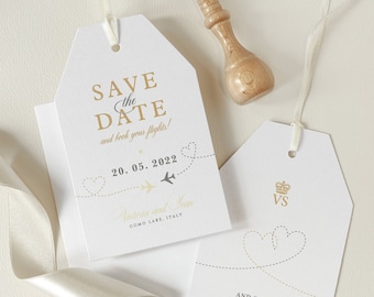 Gepäckanhänger Save-the-Date Karte mit Umschlag, Hochzeit, STD, Einladung, Erinnerung, Anhänger