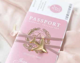 Luxury Engraved Airplane Passport, Pink Passport, Wedding Invitation, Wedding Abroad, Wedding Abroad, Travel