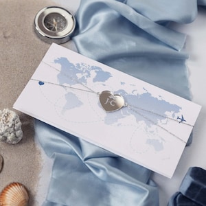 Luxuriöse Hellblaue und Silberne Hochzeitspass-Einladung in Mappe mit Spiegelanhänger, Hochzeit Im Ausland, Einladung