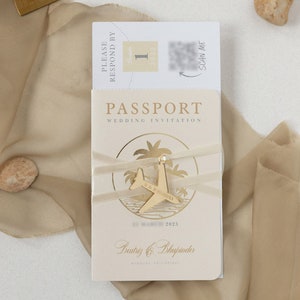 Nackte Einladung, Luxuriöser Reisepass, Hochzeitseinladung, Flugzeuggravur, Bordkarte, Mit Goldfolie, Hochzeit im Ausland, Reisen