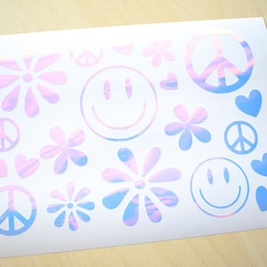 Cute Peace Symbol and Smiley Faces Decal Sheet | Cute Decal Sheet for Laptop, Tablet, Switch, Phone, Journaling, and more!