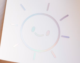 Holographic Cute Smiling Sun Decal | Cute Holographic Shiny Vinyl Decal | Customize Laptop, Tablet, Switch, Computer and more!