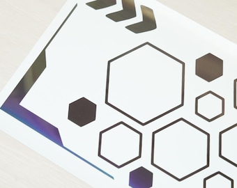 Futuristic Tech Hexagons Holographic Decal Sheet | Great for Laptop, Tablet, Switch, Phone, Computer, and more!