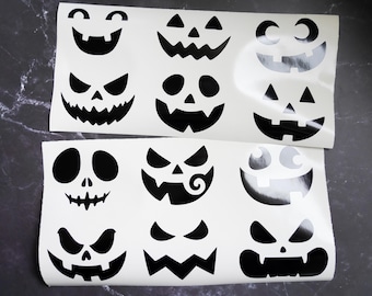 Set of 12 Variety Halloween Jack O Lantern Face Decals |  Decal Stickers for DIY Projects | Spooky and Cute Pumpkin Faces for Decorating