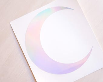 Thin Crescent Moon Vinyl Decal | Holographic Shiny Vinyl | Great for cars, phones, laptop, tablet, Switch, and more!