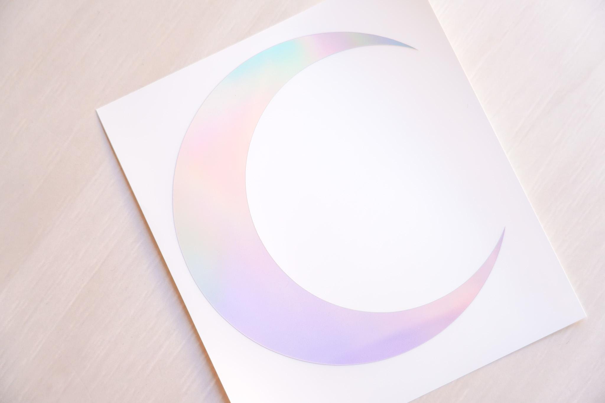 Thin Crescent Moon Vinyl Decal | Holographic Shiny Vinyl | Great for cars, phones, laptop, tablet, Switch, and more!